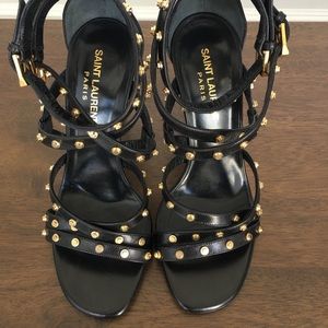 YSL Seta Calf black leather studded sandals in 37